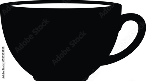 Black silhouette of a coffee cup with a handle on a white background isolated