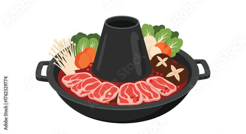 Delicious japanese hot pot with fresh ingredients.