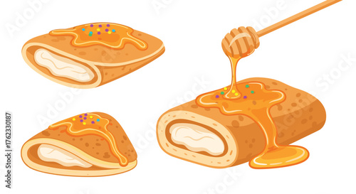 Delicious crepes with cream and honey: a culinary delight.
