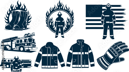 Firefighter gear and equipment emblem fire rescue service symbols american flag protection uniform