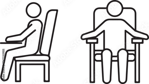 Stick figure sitting in chair depicts human posture, office work, and relaxation, offering a simple yet clear representation