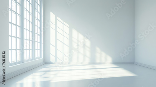 bright white room with window light, minimal composition for advertising background