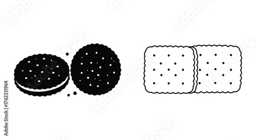 Simple black and white illustration of chocolate and vanilla cookies