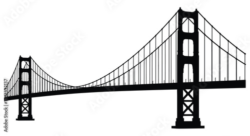 A striking black and white illustration of a suspension bridge design