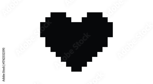 A simple black pixelated heart shape isolated on a white background