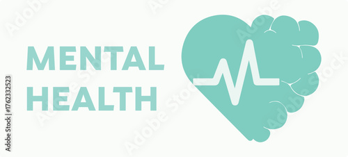 Medicine, brain, mental health, heart, health, doctor, heartbeat. World Mental Health Day, psychologist, treatment, cure, emotion, hospital, therapy, wellness, mind. Icon, love, vector