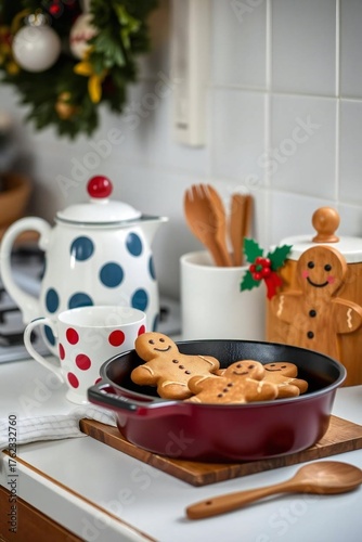 Adorable gingerbread men cookies ready for Christmas baking fun in cozy kitchen setting, perfect for festive holiday recipes and heartwarming family moments
