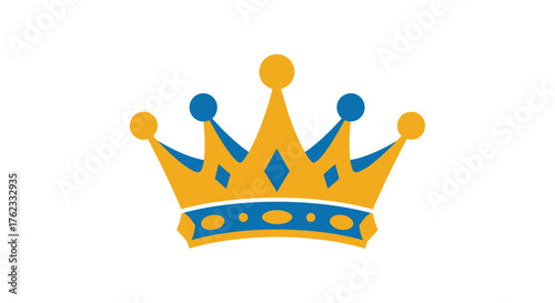 A brightly colored crown illustration with blue and yellow details
