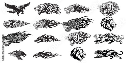 Majestic animal silhouettes collection for graphic design projects vector