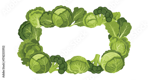 Fresh green vegetables arranged in a decorative frame for healthy eating.