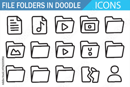 Simple vector doodle icons for storage, media, and computer file management