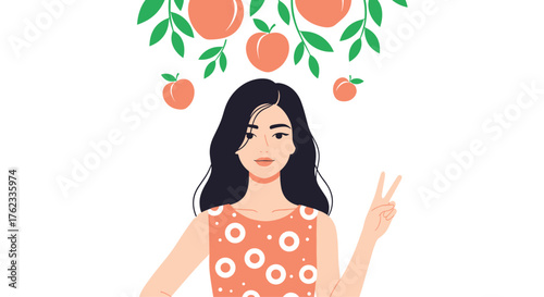 Woman with Peaches: A Joyful Summer Illustration.