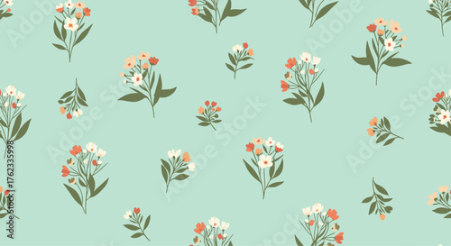Floral Pattern on a Light Green Background: Delicate Flowers.