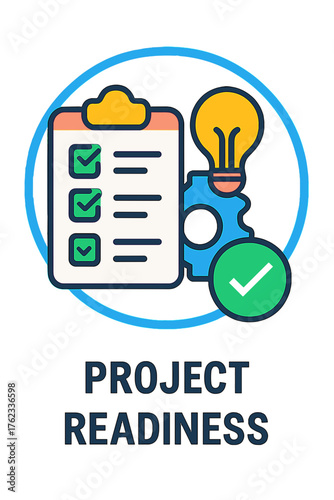 Project readiness diagram checklist with lightbulb and gear icons