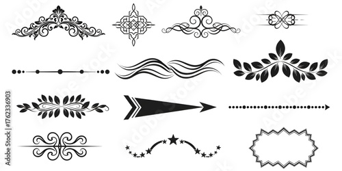 A collection of vintage and calligraphic text dividers and page ornaments for elegant graphic design.
