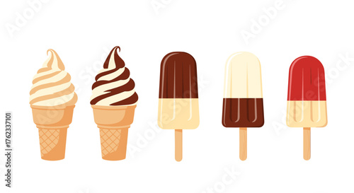 Delicious Assortment of Ice Cream and Popsicles on a White Background.