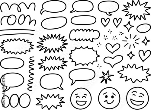 Doodle speech bubbles and cute emoji characters
