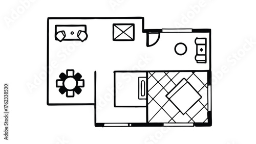 Home Interior Design CAD Drawings. Top View Outline Vector Furniture and Floor Plan Elements for Architecture Projects