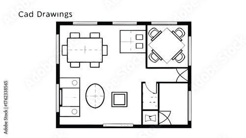 Home Interior Design CAD Drawings. Top View Outline Vector Furniture and Floor Plan Elements for Architecture Projects
