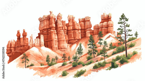 Bryce Canyon National Park. Bryce Canyon National Park hand drawn watercolor illustration