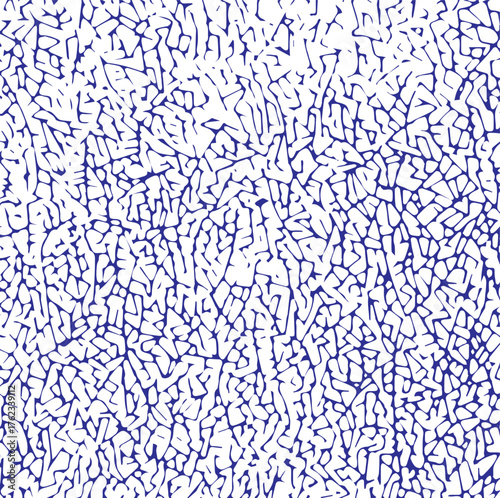 Abstract blue and white crackle texture. Organic web pattern with dense, distressed, and cracked lines. Seamless fractal background.
