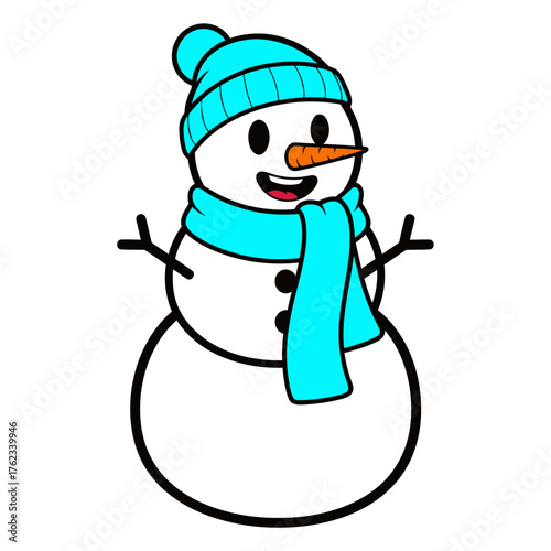 Cheerful Snowman With Blue Scarf