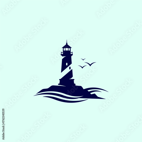 A towering lighthouse beacon stands against the blue sky and ocean for nautical navigation