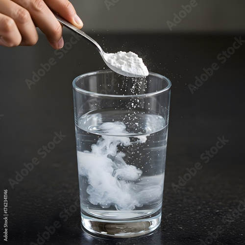 Creatine powder being added to a glass of water