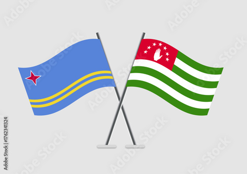 Aruba and Abkhazia vector flags crossed in simple 2D flat design