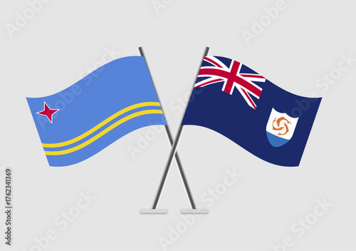 Aruba and Anguilla vector flags illustration with neutral background