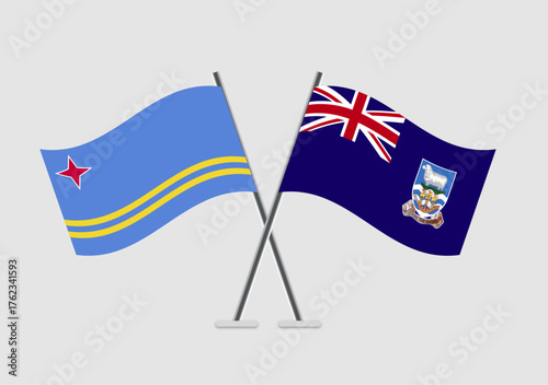 Aruba and Falkland Islands vector flags on light background with poles