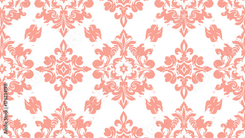 An elegant damask vector template with a classic central ornament and ornate side patterns, complemented by a decorative border at the bottom