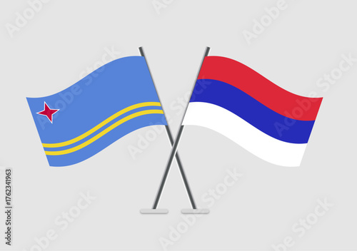 Aruba and Republika Srpska vector flags with minimal patriotic graphics