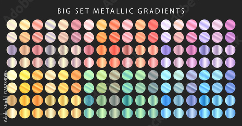 Big set of metallic gradients. Different colored metal set. Vector