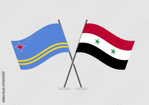 Aruba and Syria vector flags crossing in simple elegance
