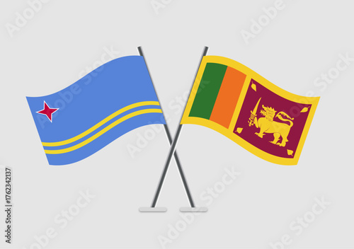 Aruba and Sri Lanka vector flags styled in ceremonial layout