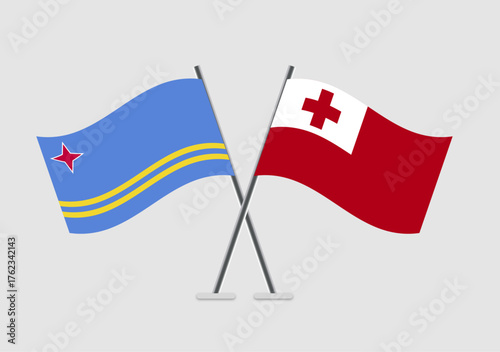 Aruba and Tonga vector flags laid in formal graphic tone