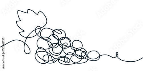 Grape vine continuous line illustration. Vector design element for winery, menu, print, poster, packaging, alcohol label