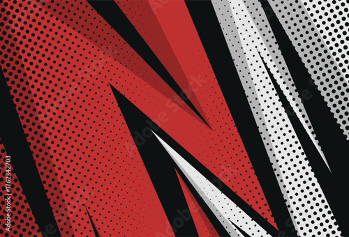 
Vector sports background with red and gray diagonal lines and halftone dots, template background design