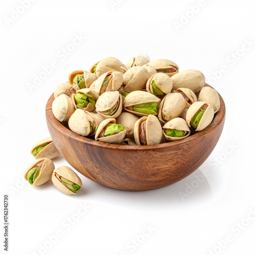 Wallpaper Mural Pistachio nuts in wooden bowl isolated on white background Torontodigital.ca