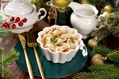 Traditional in Poland dumplings for Christmas Eve supper