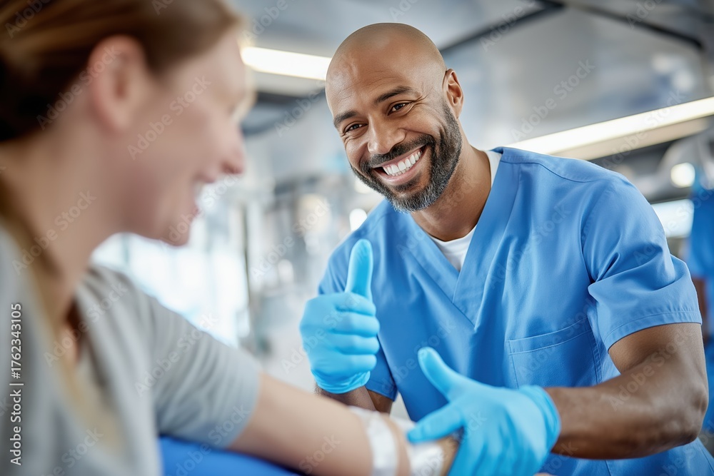 Fototapeta premium Friendly Male Nurse Giving a Patient a Thumbs Up
