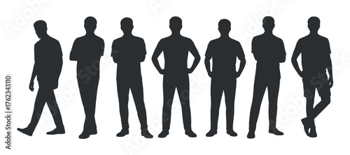 Collection of Silhouetted Male Figures Standing in Various Poses on White Background