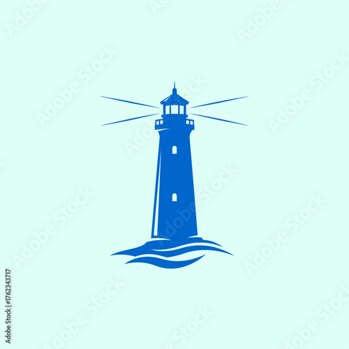 A towering lighthouse beacon stands against the blue sky and ocean for nautical navigation