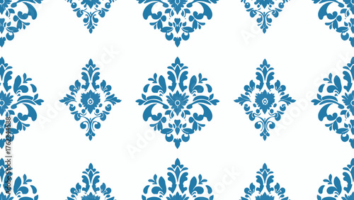 Vector Blue damask seamless pattern background. Classical luxury old fashioned damask ornament