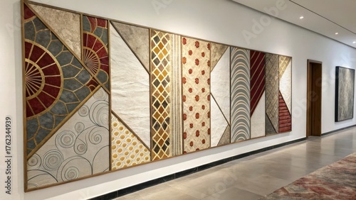 large scale abstract wall decor Wall art featuring geometric patterns in a modern, elegant setting.