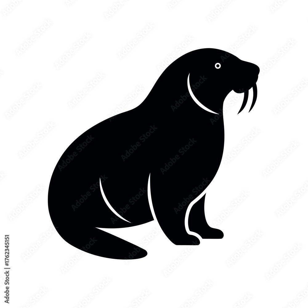Fototapeta premium Walrus Black Silhouette Vector Illustration