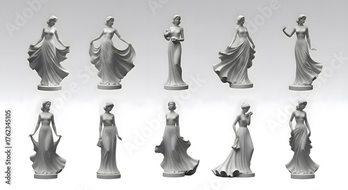 Series of 3D models of female figures in various poses