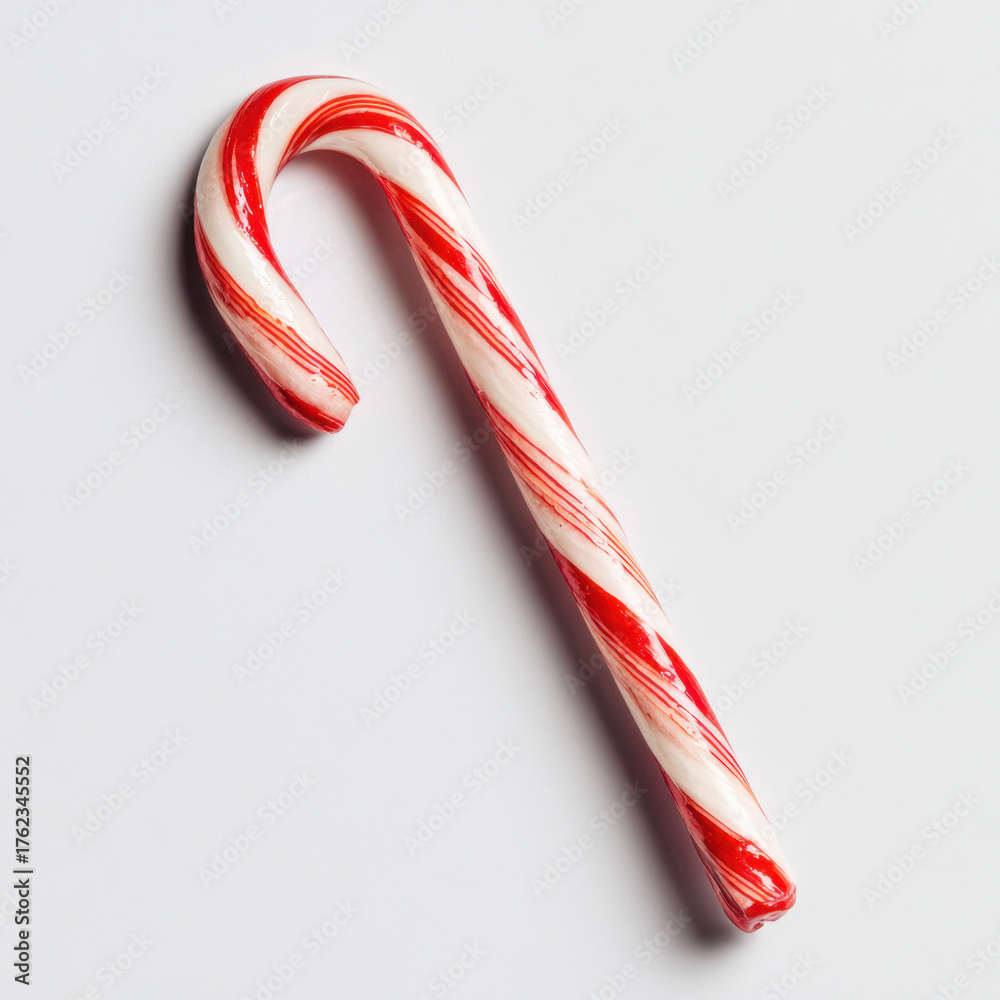 Fototapeta premium Red and white striped candy cane on white background