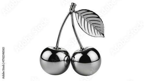 Silver Cherries with Leaf isolated on a transparent background